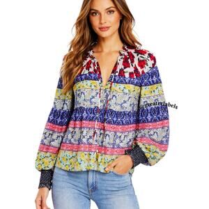 NWT Alice + Olivia Marlyn Floral Tie-Neck Button Down Tiered Blouse XL/L NEW